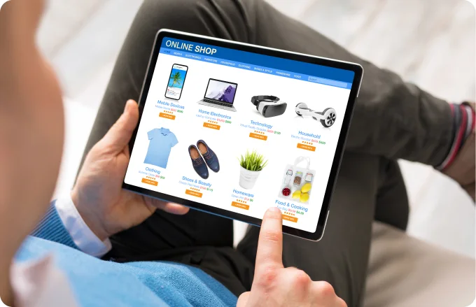 Tablet showing an online storefront