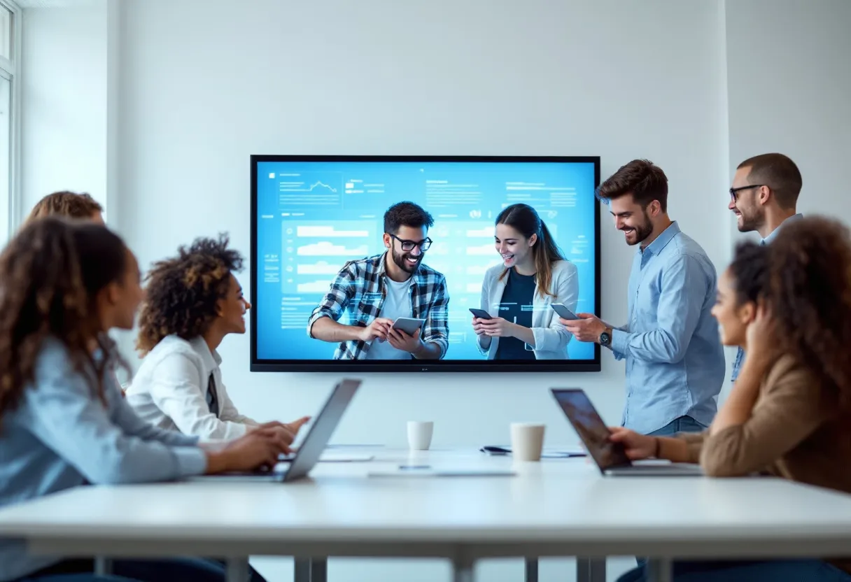 A team reviewing account performance together